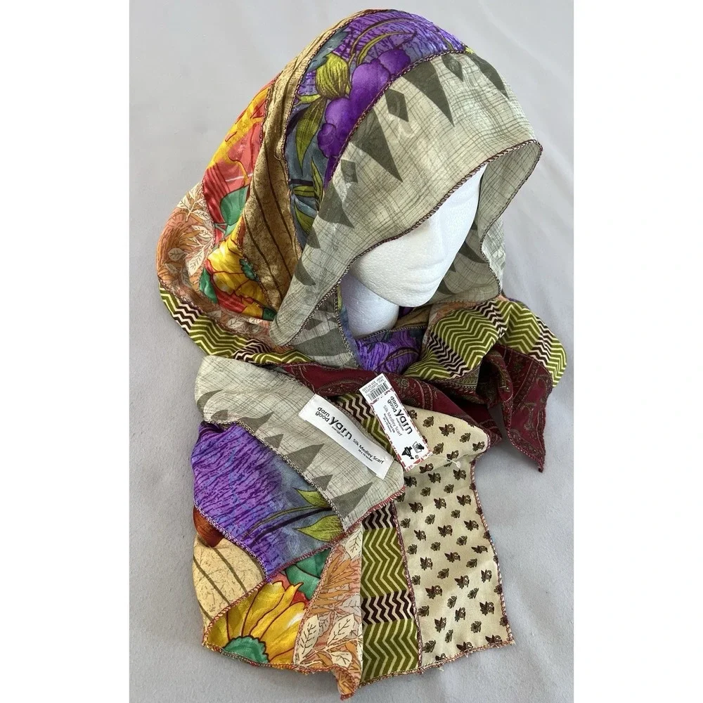 Darn Good Yarn Silk Medley‎ Scarf Reclaimed Sari Silk Floral 20×70 Inches New